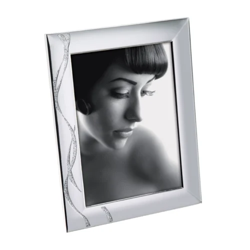 Cornice portafoto in metallo con glitter argento - cromo