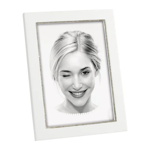 Portafoto in legno con strass 13 x 18 cm bianco