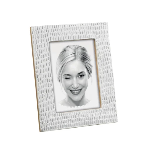 Portafoto in legno inciso bianco