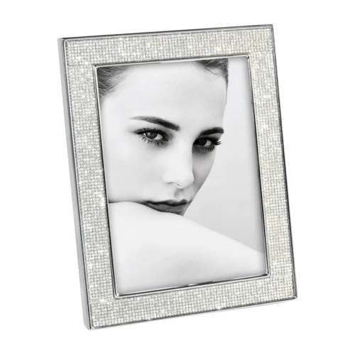Portafoto in metallo lucido con strass argento - cromo