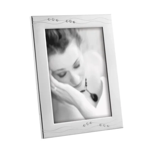 Cornice portafoto in metallo lucido con strass argento - cromo