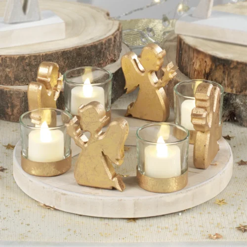 Portacandela quadruplo angeli in legno ⌀ 22 cm