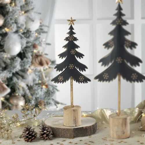 Albero H. 40 cm abete in metallo con base in legno