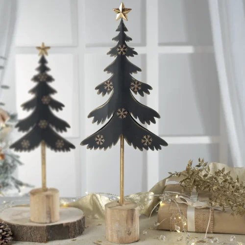 Albero H. 53 cm abete in metallo con base in legno