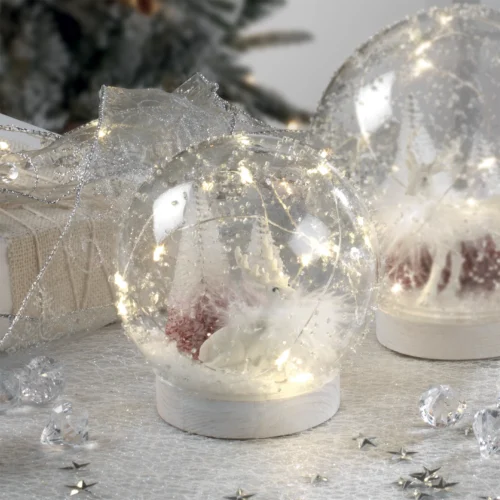 Palla LED ⌀ 12 cm cervo in vetro ghiacchiato