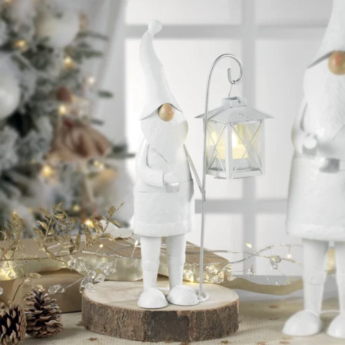 Gnomo LED H. 32,5 cm santa claus in metallo