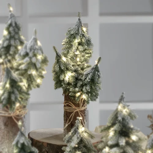 Base con alberi LED H. 33 cm composizione di 3 pini innevati