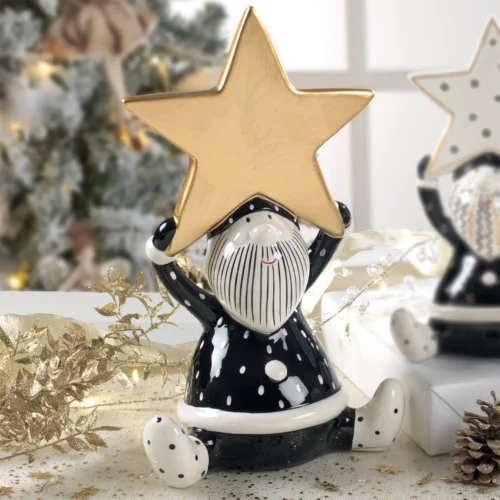 Santa claus H. 33,5 cm in ceramica con stella