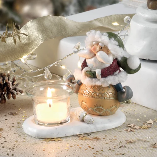 Portacandela santa claus in resina
