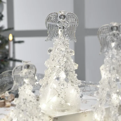 Angelo LED in vetro con cristalli H. 18 cm