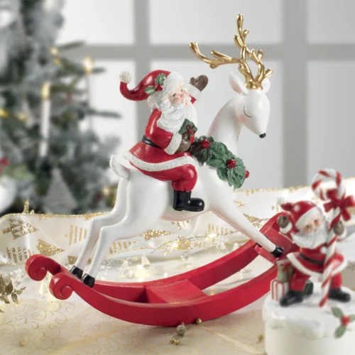 Santa claus su renna in resina