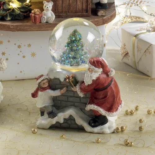 Palla LED di neve con santa claus e bambino