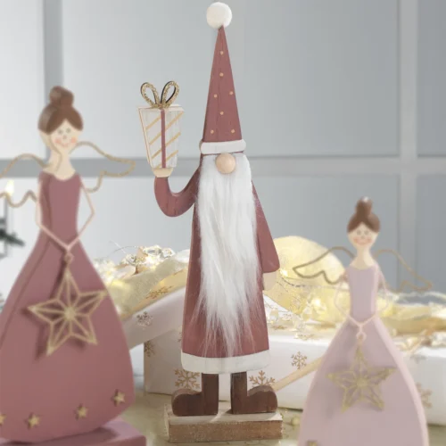 Santa claus H. 34 cm in legno con dono