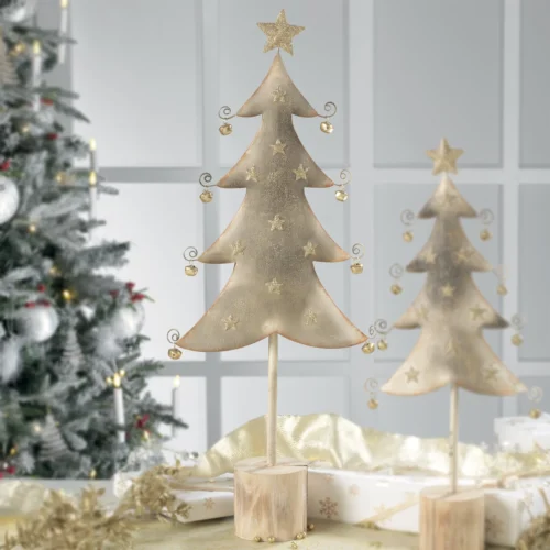 Albero H. 59 cm abete in metallo con base in legno