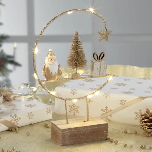 Decorazione LED H. 22,5 cm deco santa claus in legno e metallo