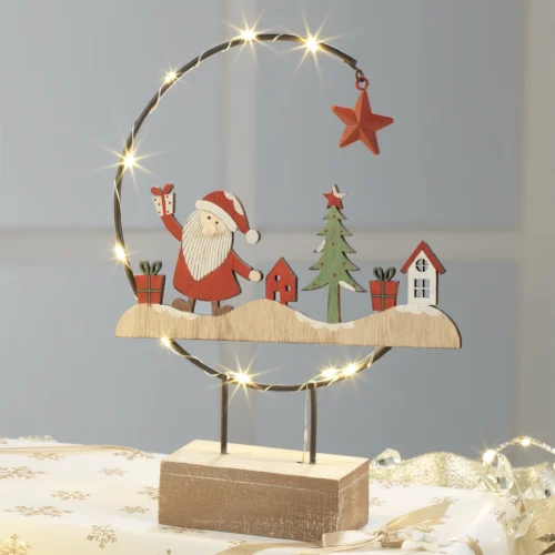 Decorazione LED santa in metallo e legno H. 22,5 cm