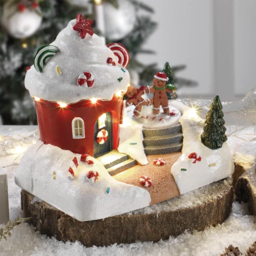 Decorazione LED con musica casa-dolcetto in resina