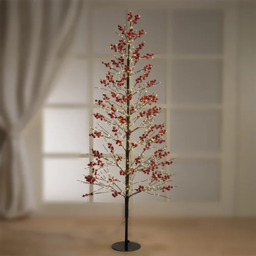 Albero LED con bacche rosse e 775 luci flash H. 180 cm