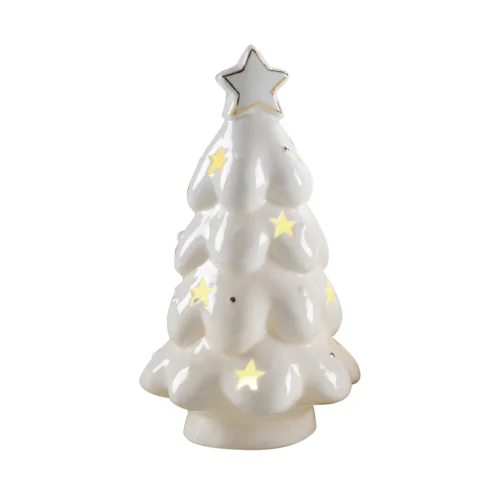 Abete LED H. 21 cm in porcellana lucida con luce a le