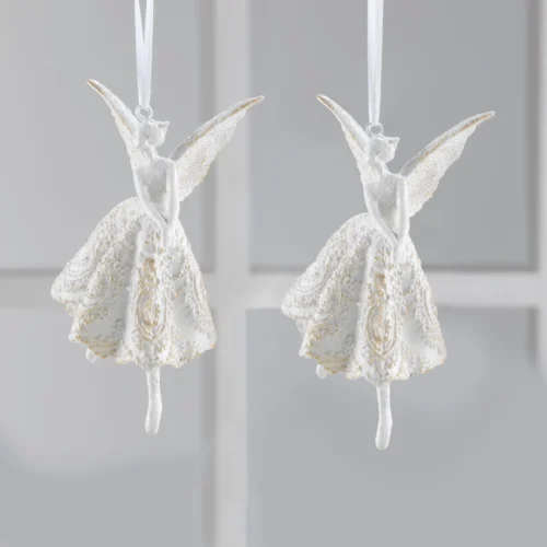 Set 2 angeli in resina H. 13 cm