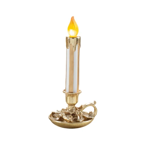 Candela LED H. 37,5 cm bugia foglia oro