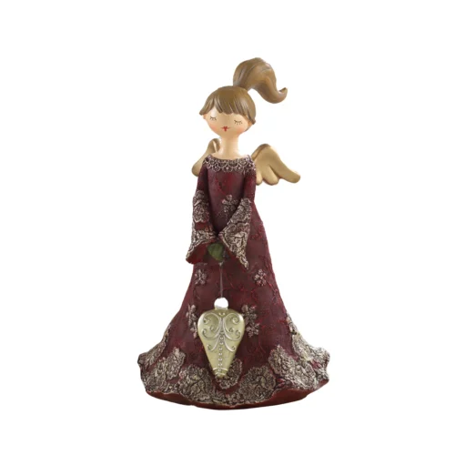 Angelo in resina con cuore H. 27,5 cm