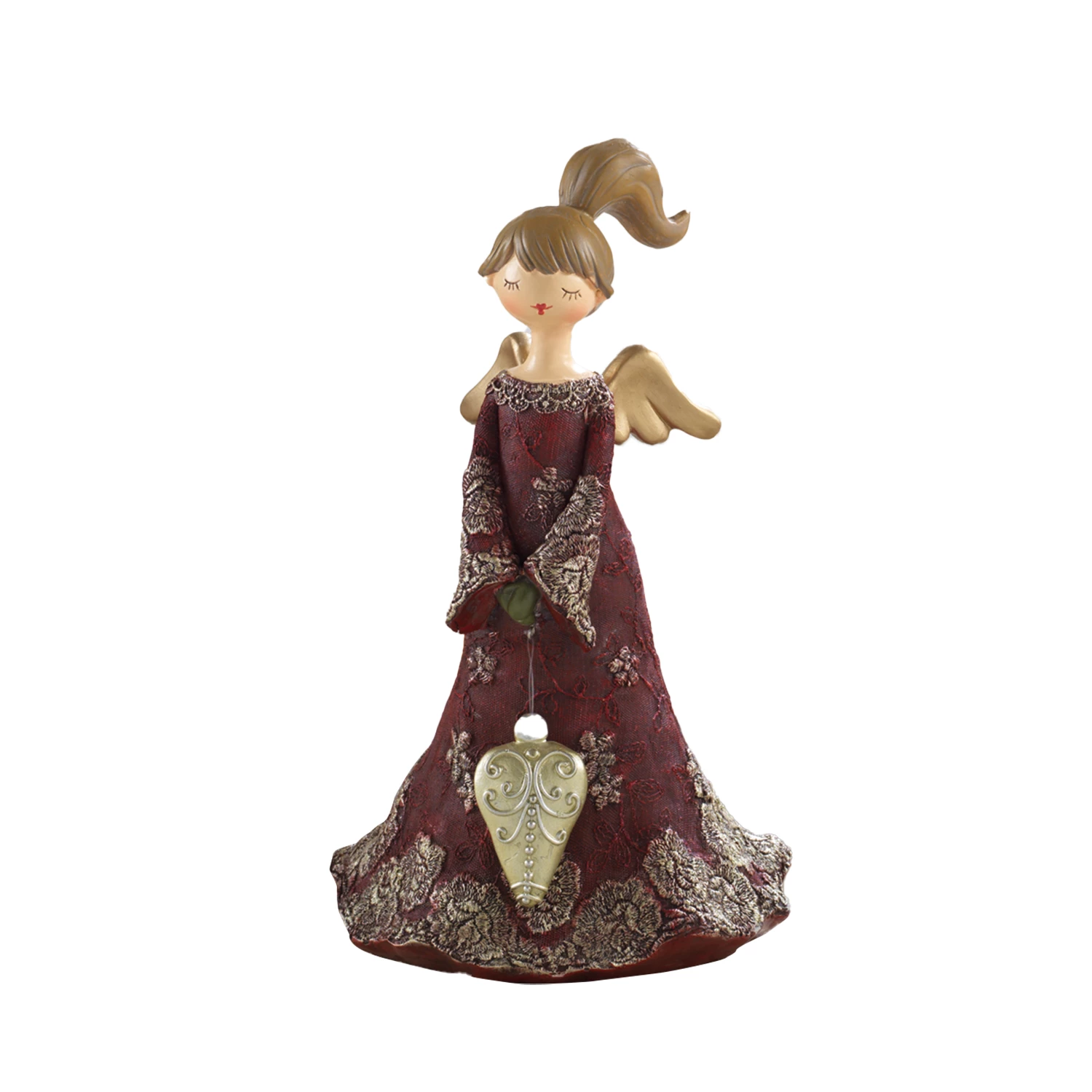 Angelo in resina con cuore H. 27,5 cm
