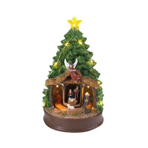 Carillon LED presepe H. 25 cm abete con movimento girevole