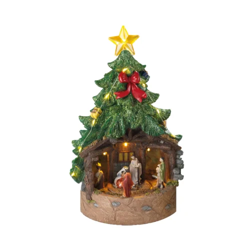 Carillon LED presepe H. 30,5 cm abete con movimento girevole