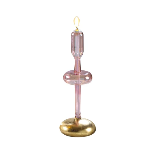 Candela LED H. 29,5 cm candelabro in vetro rosa