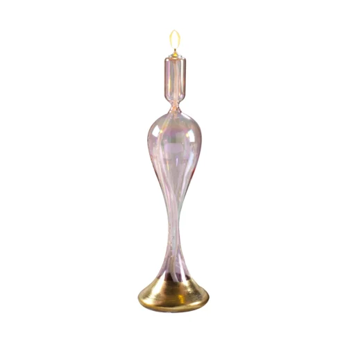 Candela LED H. 39 cm candelabro in vetro rosa