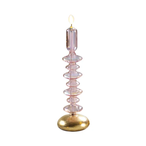 Candela LED H. 32 cm candelabro in vetro rosa