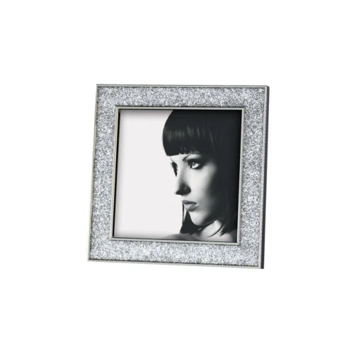 Cornice portafoto in metallo con glitter argento - cromo