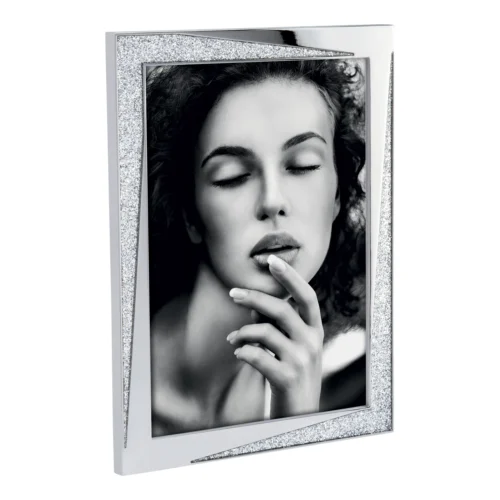 Cornice portafoto in metallo con glitter argento - cromo