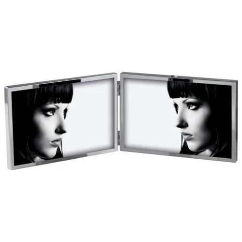Cornice portafoto doppio in metallo lucido argento - cromo
