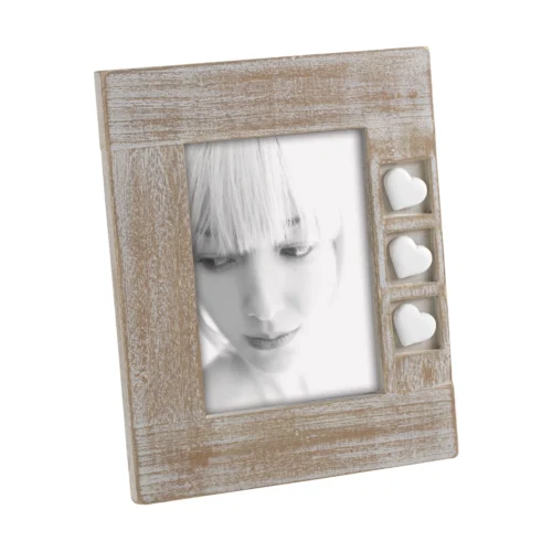 Cornice portafoto in legno con cuori in resina 13 x 18 cm