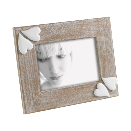 Cornice portafoto in legno con cuori in resina 13 x 18 cm