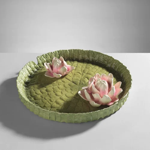 Vassoio in resina con fiori di loto ⌀ 34 cm