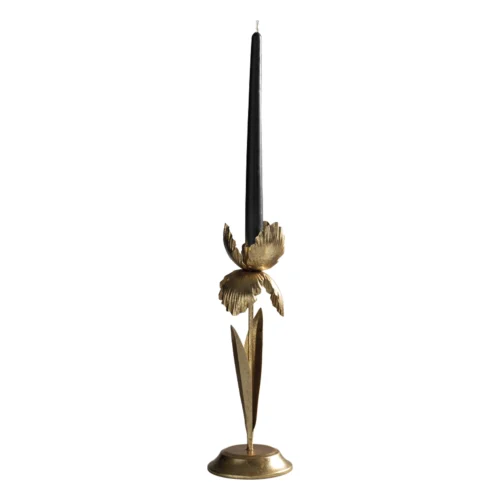 Portacandela H. 33 cm in metallo foglia oro